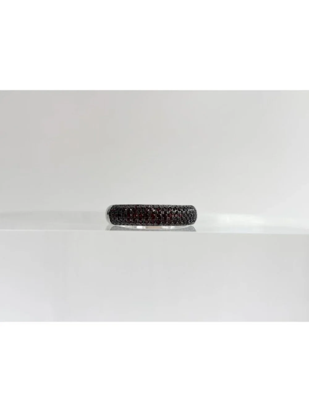 Minimalist Garnet Gemstone Pave Band Sterling Silver 925 Vintage Ring - sz 8